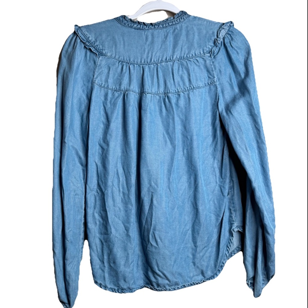 Anthropologie Maeve Chambray Light Blue Ruffle Boho Peasant Blouse Size XS C3 - Picture 3 of 10
